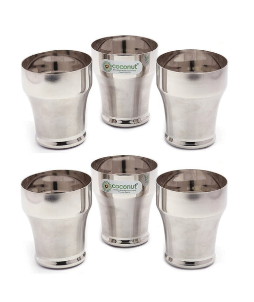 Coconut Stainless Steel Baleno Glasses - Set of 6, Capacity 300ml, Heavy Gauge, Durable, Food Grade, BPA Free, Glasses For Serving Water / Juice / Beverages, Lemonade, Model - A30