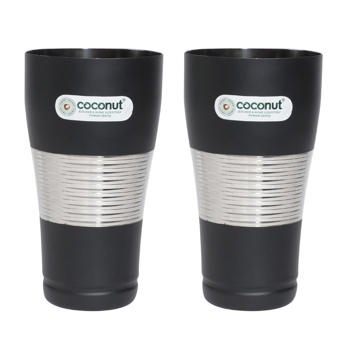 Coconut Stainless Steel Black Lassi Glasses - Set of 2 - Model - A37