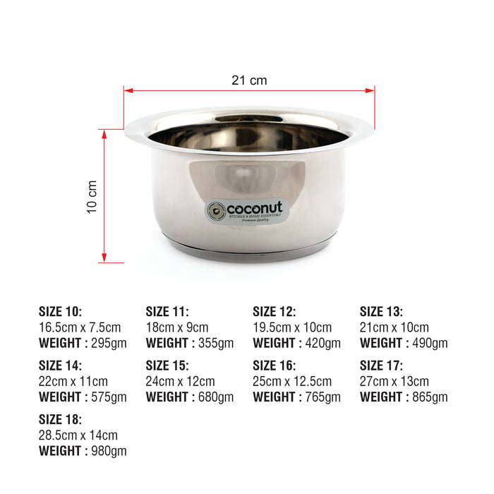 Coconut Stainless Steel Capsulated Bottom Tope- Heavy Gauge, Mirror Finish, Sandwich bottom, Milk Pot, Model-Capsulated Tope