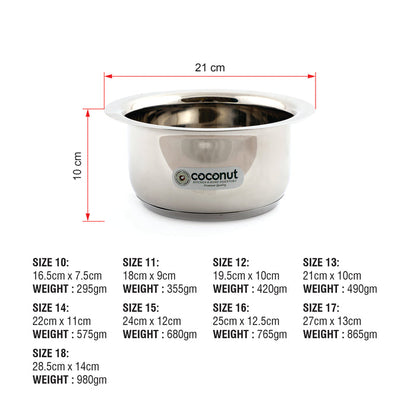 Coconut Stainless Steel Capsulated Bottom Tope- Heavy Gauge, Mirror Finish, Sandwich bottom, Milk Pot, Model-Capsulated Tope