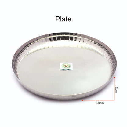 Coconut Stainless Steel Citrus Dinner set - 4 pcs Set, Solid, Heavy Gauge / Plate, Bowl, Glass, Spoon Set / Serves One Person / Lunch Set / Dinner Set, Model - Citrus Lunch Set