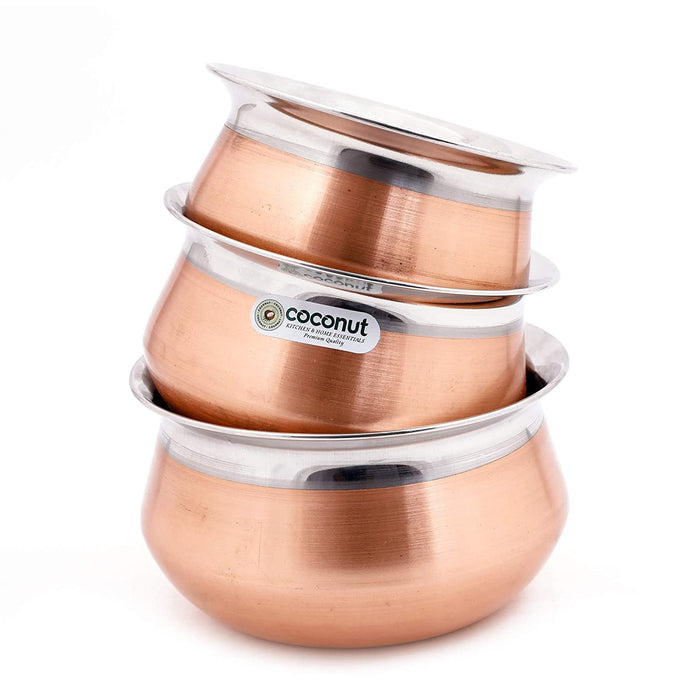 Coconut Stainless Steel & Copper Bottom Celebration Handi - Set of 3