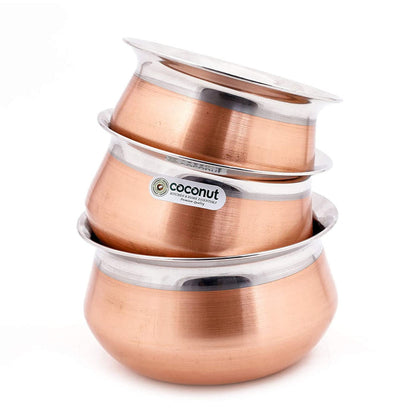 Coconut Stainless Steel & Copper Bottom Celebration Handi - Set of 3