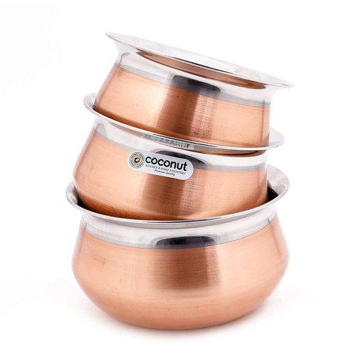 Coconut Stainless Steel & Copper Bottom Celebration Handi - Set of 3