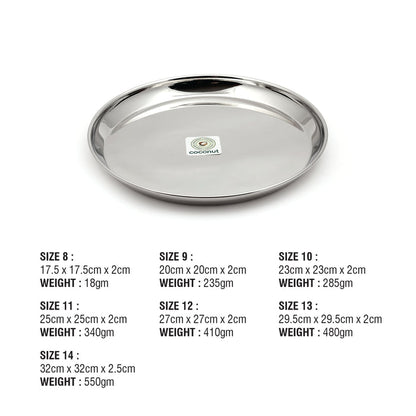 Coconut Stainless Steel Dinner Plate / Meal Plate / Serving Plate - Pack of 6 (Model P3 Plate)