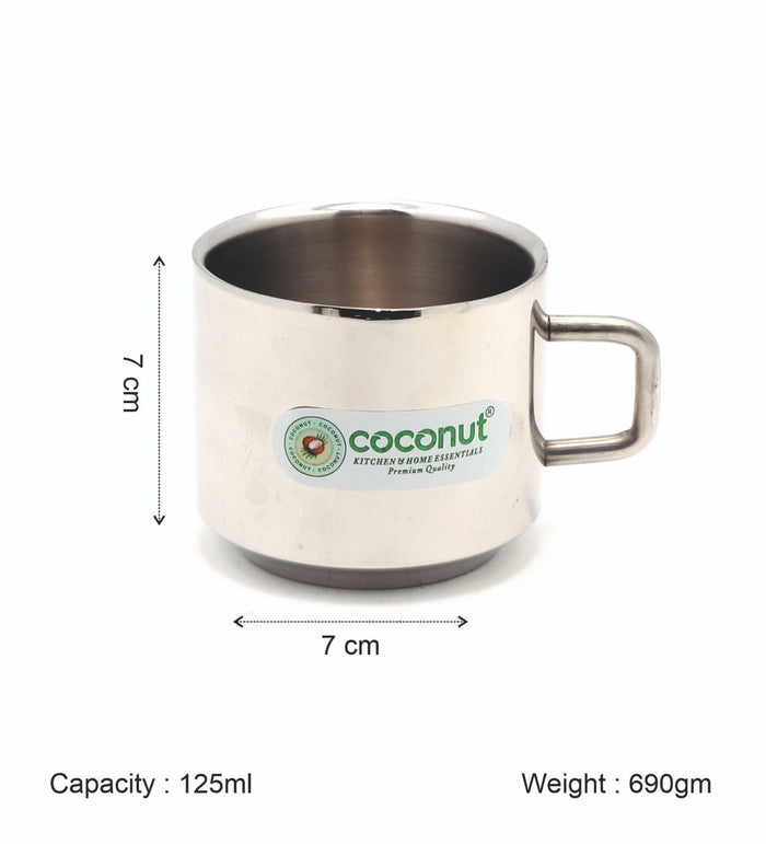 Coconut Stainless Steel Double Walled Mug | Heavy-Gauge Rust-Proof Steel | Mirror Finish | Food-Grade, BPA-Free, Eco-Friendly | Easy to Clean & Durable | Ideal for Tea, Coffee, Milk & Daily Use | Pack of 6.