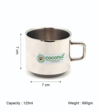 Coconut Stainless Steel Double Walled Mug | Heavy-Gauge Rust-Proof Steel | Mirror Finish | Food-Grade, BPA-Free, Eco-Friendly | Easy to Clean & Durable | Ideal for Tea, Coffee, Milk & Daily Use | Pack of 6.
