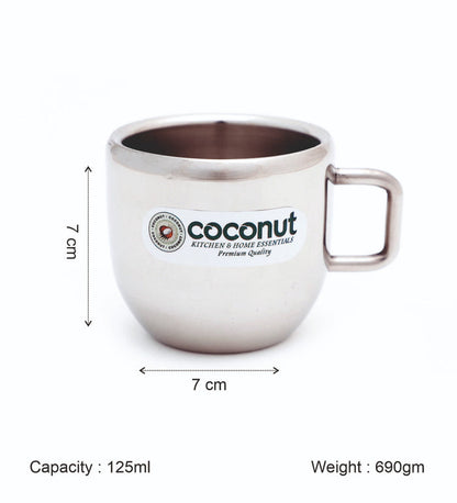 Coconut Stainless Steel Double Walled Mug | Heavy-Gauge Rust-Proof Steel | Round Shape Coffee & Tea Mug | Mirror Finish | Food-Grade, BPA-Free, Eco-Friendly | Durable & Easy to Clean | Ideal for Tea, Coffee, Milk | Pack of 6.
