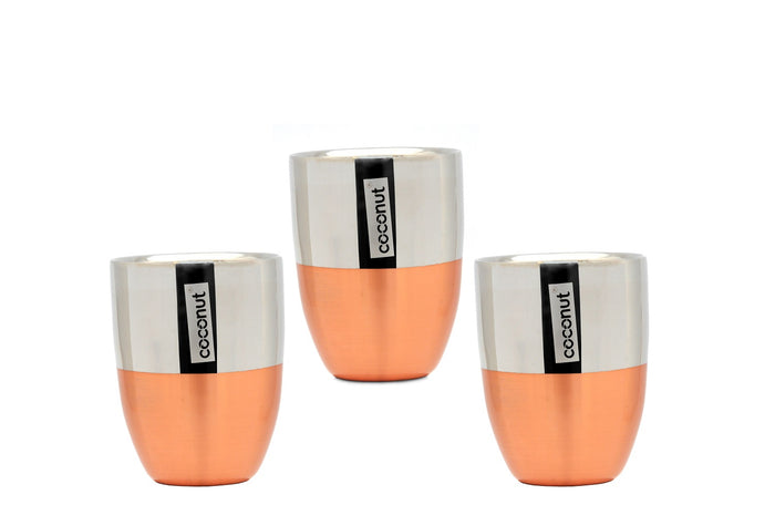Coconut Stainless Steel Double Walled Tumbler | Premium Mirror Finish Drinkware with Copper Coating Outside | Heavy-Gauge, Rust-Proof & BPA-Free | Ideal for Water, Juice, Lassi & Milk | Eco-Friendly & Durable | Pack of 3.