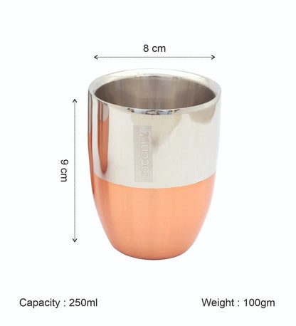 Coconut Stainless Steel Double Walled Tumbler | Premium Mirror Finish Drinkware with Copper Coating Outside | Heavy-Gauge, Rust-Proof & BPA-Free | Ideal for Water, Juice, Lassi & Milk | Eco-Friendly & Durable | Pack of 3.