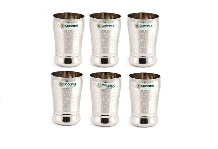 Coconut Stainless Steel Glasses - Capacity 300ml, Shower Finish,  Heavy Gauge, Durable, Food Grade, BPA Free, Model-A23, Drinking Glass For Serving Water / Juice / Beverages