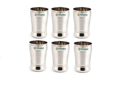 Coconut Stainless Steel Glasses - Capacity 300ml, Shower Finish,  Heavy Gauge, Durable, Food Grade, BPA Free, Model-A23, Drinking Glass For Serving Water / Juice / Beverages