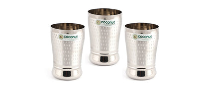 Coconut Stainless Steel Glasses - Capacity 300ml, Shower Finish,  Heavy Gauge, Durable, Food Grade, BPA Free, Model-A23, Drinking Glass For Serving Water / Juice / Beverages