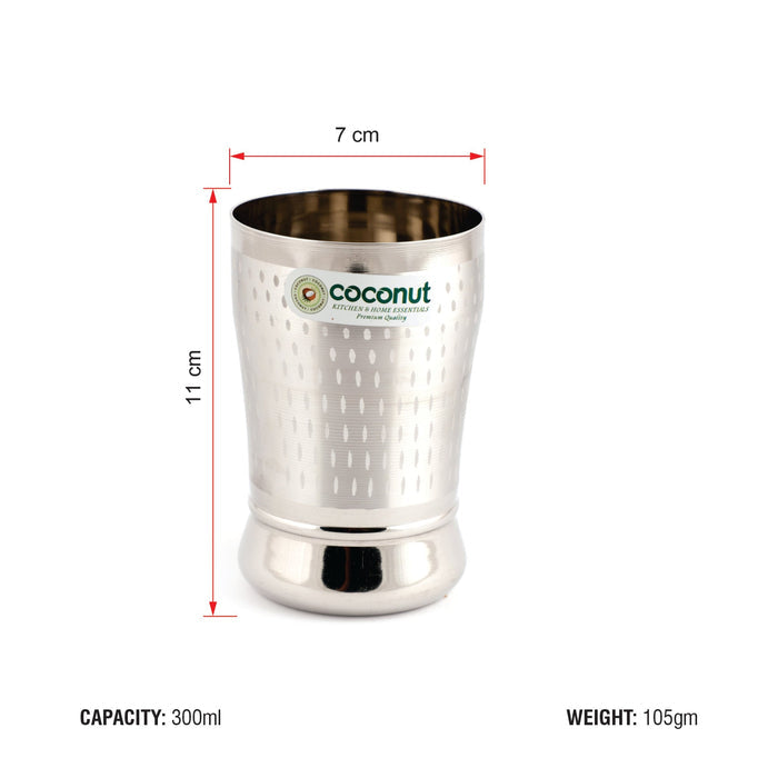 Coconut Stainless Steel Glasses - Capacity 300ml, Shower Finish,  Heavy Gauge, Durable, Food Grade, BPA Free, Model-A23, Drinking Glass For Serving Water / Juice / Beverages