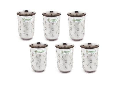 Coconut Stainless Steel Glasses - Set of 6, 270ml each | Laser Printed Tumblers Food Grade, Strong, Multipurpose Glass | Ideal for daily use Water, Juice, Milk, Lassi & Soft drinks.