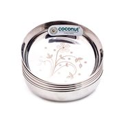 Coconut Stainless Steel Halwa Plate (Pack Of 6), Size - 11cm, Heavy Gauge, Mirror Finish, Model-H11 Laser Apple Halwa, Serving Plate for Chaat, Namkeen, Halwa, Snacks, Dessert