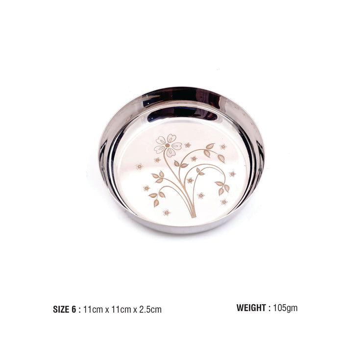 Coconut Stainless Steel Halwa Plate (Pack Of 6), Size - 11cm, Heavy Gauge, Mirror Finish, Model-H11 Laser Apple Halwa, Serving Plate for Chaat, Namkeen, Halwa, Snacks, Dessert