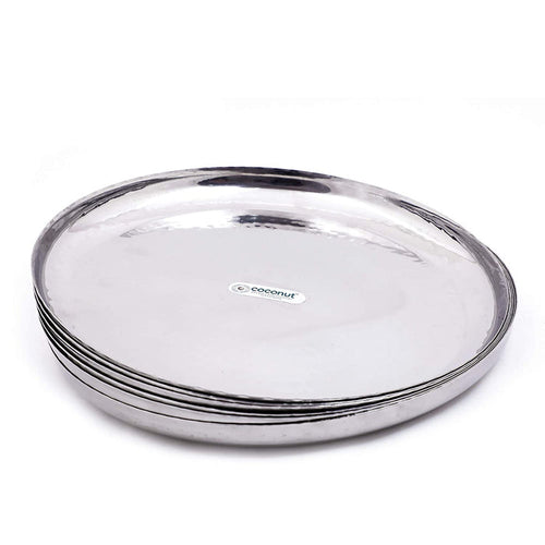 Coconut Stainless Steel Hammered Apple Kumcha/ Plate/Thali - Pack of 6