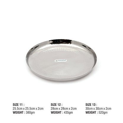 Coconut Stainless Steel Hammered Apple Kumcha/ Plate/Thali - Pack of 6
