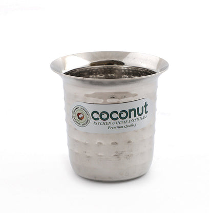 Coconut Stainless Steel Hammered Coffee Glass Set of 6 | Available in 100ml, 120ml & 250ml | Heavy Gauge Food Grade Stainless Steel | BPA Free & Rust Proof | For Tea, Coffee, Milk, Water & Juice | Model D12 Junior.