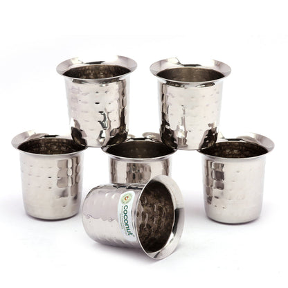 Coconut Stainless Steel Hammered Coffee Glass Set of 6 | Available in 100ml, 120ml & 250ml | Heavy Gauge Food Grade Stainless Steel | BPA Free & Rust Proof | For Tea, Coffee, Milk, Water & Juice | Model D12 Junior.