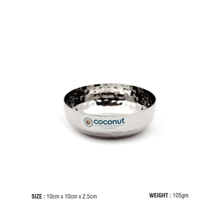 Coconut Stainless Steel Hammered Design Halwa Plate (Pack Of 6), Dia-10cm Heavy Gauge, Mirror Finish, Model-H3 Hammered Halwa, Serving Plate for Chaat, Namkeen, Halwa, Snacks, Dessert