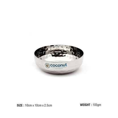 Coconut Stainless Steel Hammered Design Halwa Plate (Pack Of 6), Dia-10cm Heavy Gauge, Mirror Finish, Model-H3 Hammered Halwa, Serving Plate for Chaat, Namkeen, Halwa, Snacks, Dessert