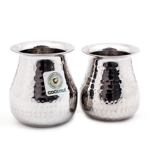 Coconut Stainless Steel Hammered Pepsi Lota/Chambu/Kalash (Heavy Guage) - Set of 2 Piece- 350ML & 500ML