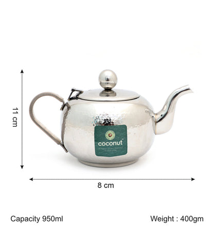 Coconut Stainless Steel Hammered Tea Pot | Premium Food-Grade, Heavy-Gauge Steel Kettle | Elegant Mirror Finish | Rust-Proof, BPA-Free & Dishwasher Safe | Ideal for Serving Tea, Coffee & Hot Water | Perfect for Gifting |