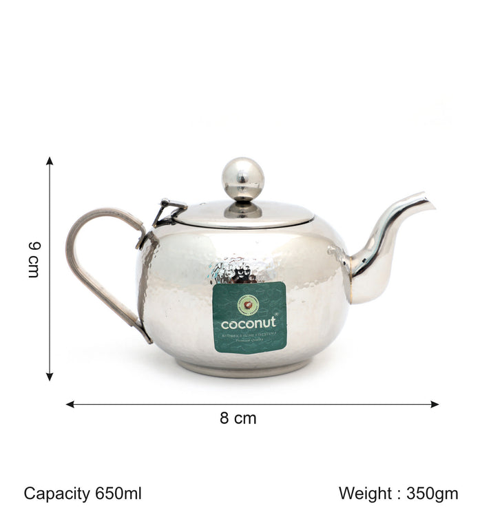 Coconut Stainless Steel Hammered Tea Pot | Premium Food-Grade, Heavy-Gauge Steel Kettle | Elegant Mirror Finish | Rust-Proof, BPA-Free & Dishwasher Safe | Ideal for Serving Tea, Coffee & Hot Water | Perfect for Gifting |