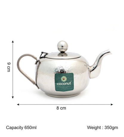 Coconut Stainless Steel Hammered Tea Pot | Premium Food-Grade, Heavy-Gauge Steel Kettle | Elegant Mirror Finish | Rust-Proof, BPA-Free & Dishwasher Safe | Ideal for Serving Tea, Coffee & Hot Water | Perfect for Gifting |