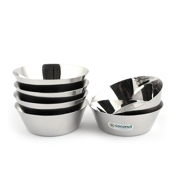 Coconut Stainless Steel Heavy Gauge, Mirror Polish, Solid Bowl/ Vati / Katori / Set of 6 -Available sizes in Capacity 500ml, 700ml, 900ml,1150ml, Model - C28 Alaska, Serving Bowls for Soup, Salad, Dessert, Dal, Vegetable