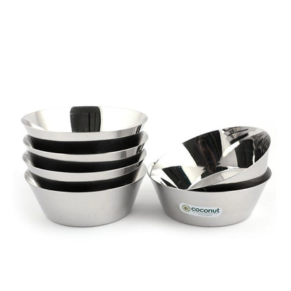 Coconut Stainless Steel Heavy Gauge, Mirror Polish, Solid Bowl/ Vati / Katori / Set of 6 -Available sizes in Capacity 500ml, 700ml, 900ml,1150ml, Model - C28 Alaska, Serving Bowls for Soup, Salad, Dessert, Dal, Vegetable