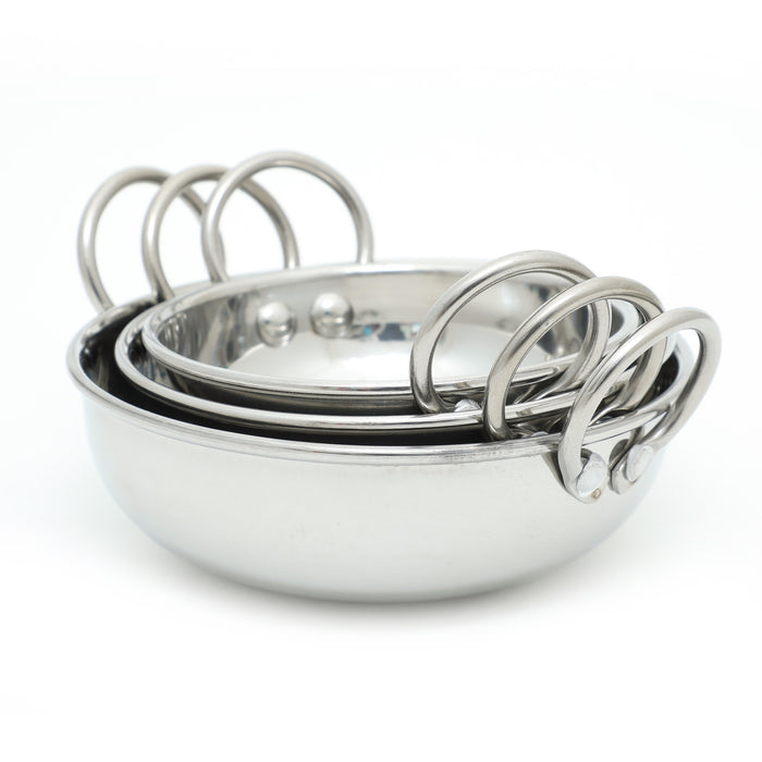 Coconut Stainless Steel Heavy Guage 18 Table Kadai (Without Lid) Cookware - Set of 3-300ML/400ML/600ML