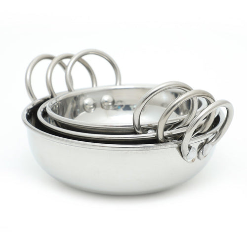 Coconut Stainless Steel Heavy Guage 18 Table Kadai (Without Lid) Cookware - Set of 3-300ML/400ML/600ML