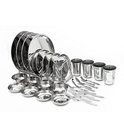 Coconut Stainless Steel Heavy Guage Mirror Finish Dinner Set/Dinnerware & Serveware - 32 Pc (Food Grade)