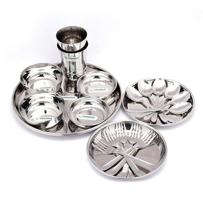 Coconut Stainless Steel Heavy Guage Mirror Finish Dinner Set/Dinnerware & Serveware - 22 Pc