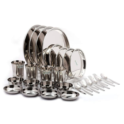 Coconut Stainless Steel Heavy Guage Mirror Finish Dinner Set/Dinnerware & Serveware - 32 Pc (Food Grade)