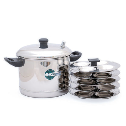 Coconut Stainless Steel Idli Cooker -  Heavy Gauge, Mirror finish, Induction and Gas Stove Based, Model - Plain idli Cooker (4 & 6 Plates)