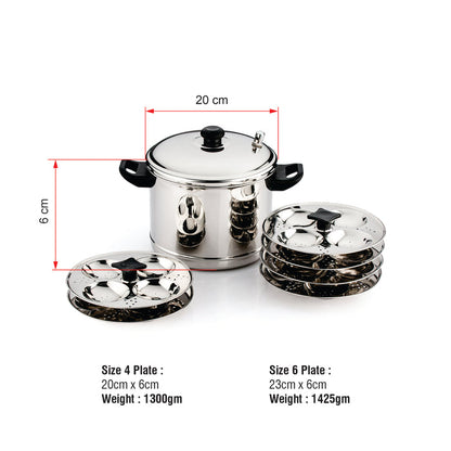 Coconut Stainless Steel Idli Cooker -  Heavy Gauge, Mirror finish, Induction and Gas Stove Based, Model - Plain idli Cooker (4 & 6 Plates)
