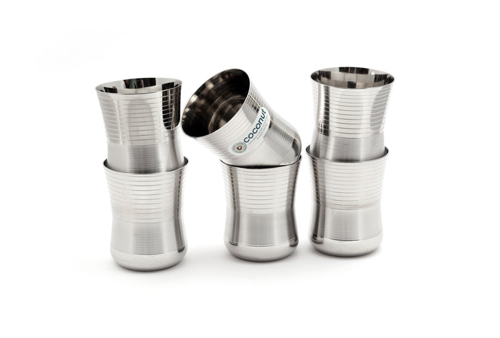 Coconut Stainless Steel Junior Glass Set of 6 (130ml Each) | Heavy Gauge Food Grade BPA Free Steel Drinking Tumbler | Mirror Finish Glass for Water, Juice, Tea, Coffee, Milk & Beverages | Durable & Rust Proof | Model - D7 Junior Glass.
