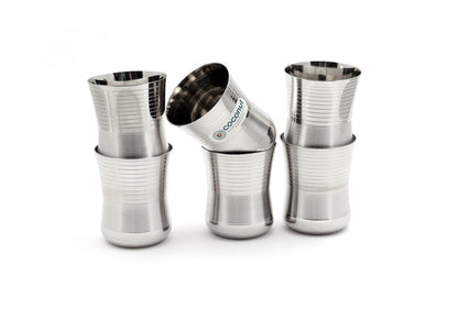 Coconut Stainless Steel Junior Glass Set of 6 (130ml Each) | Heavy Gauge Food Grade BPA Free Steel Drinking Tumbler | Mirror Finish Glass for Water, Juice, Tea, Coffee, Milk & Beverages | Durable & Rust Proof | Model - D7 Junior Glass.
