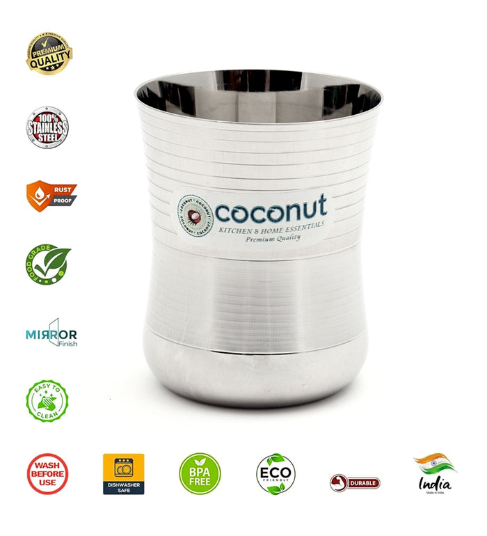 Coconut Stainless Steel Junior Glass Set of 6 (130ml Each) | Heavy Gauge Food Grade BPA Free Steel Drinking Tumbler | Mirror Finish Glass for Water, Juice, Tea, Coffee, Milk & Beverages | Durable & Rust Proof | Model - D7 Junior Glass.