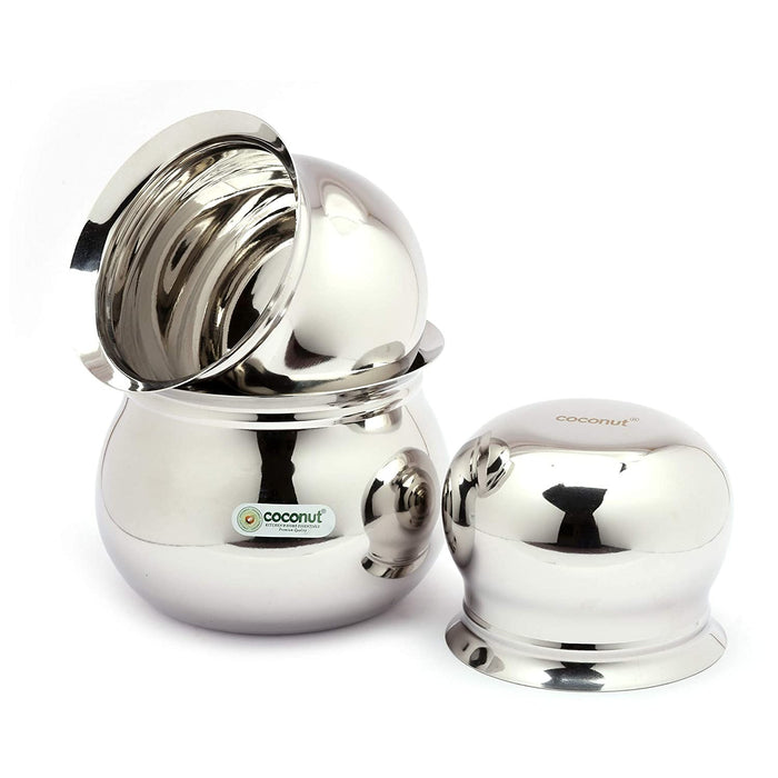 Coconut Stainless Steel Kanchi Handi - Set of 6 - Capacity - 350ML, 550ML, 750ML, 1000ML, 1250ML, 1500ML, 1000ML