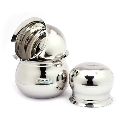 Coconut Stainless Steel Kanchi Handi - Set of 6 - Capacity - 350ML, 550ML, 750ML, 1000ML, 1250ML, 1500ML, 1000ML