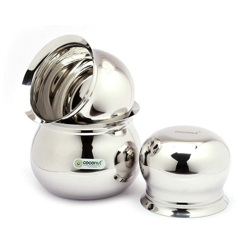 Coconut Stainless Steel Kanchi Handi - Set of 6 - Capacity - 350ML, 550ML, 750ML, 1000ML, 1250ML, 1500ML, 1000ML