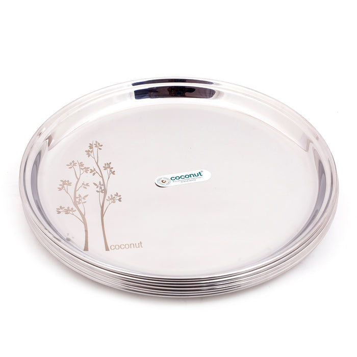 Coconut Stainless Steel Laser Finish- Pack of 6, Heavy Gauge, Mirror Finish, Solid, Dinner Plate / Meal Plate / Serving Plate, Model P2 American Plate