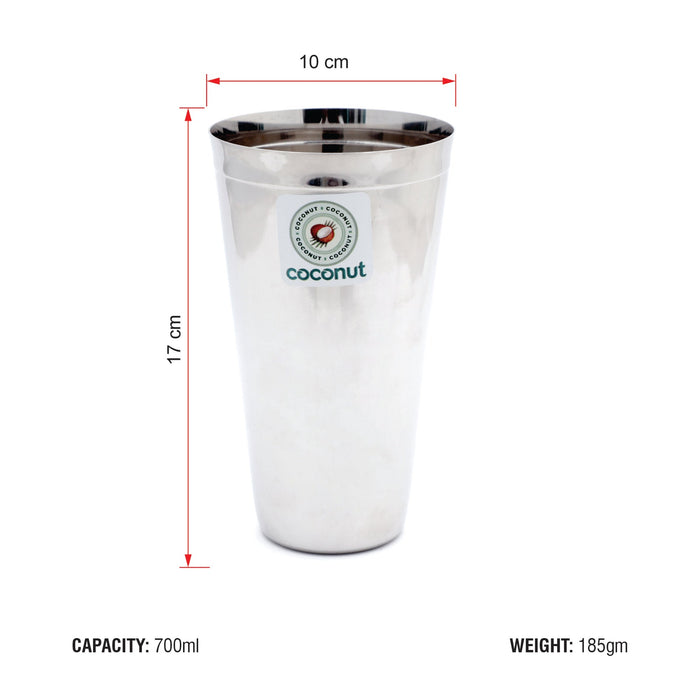 Coconut Stainless Steel Lassi Glasses Set Of 2 - Capacity 650ml each, Heavy Gauge, Durable, Food Grade, BPA Free, Model-B4, Glasses For Serving Water / Juice / Beverages/ Lassi