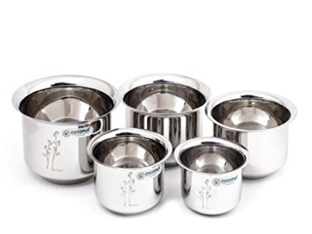 Coconut Stainless Steel Lser Baby Adak/Mini Adak/Milk Container/Fridge Container – Set Of 5 Pieces