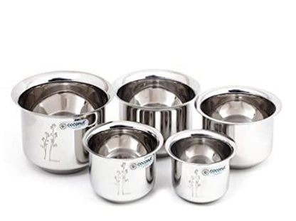 Coconut Stainless Steel Lser Baby Adak/Mini Adak/Milk Container/Fridge Container – Set Of 5 Pieces